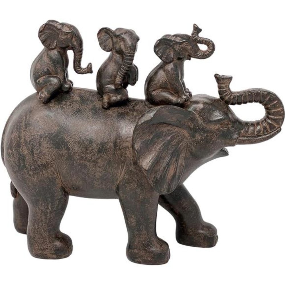 8" H 3 Baby Elephants Riding an Elephant Resin Statue Figurine Home Decorative
